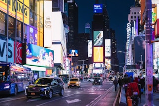 Times Square with Traffic Oncoming